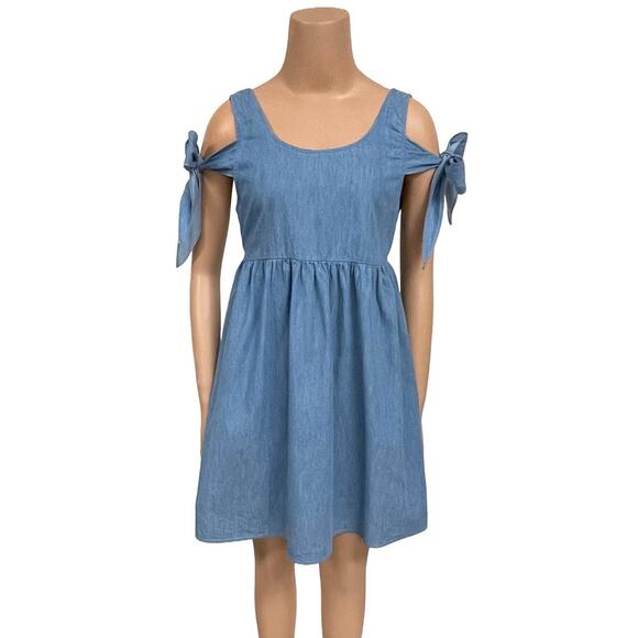 Umgee Chambray Babydoll Dress Sz S Sleeveless Blue Lightweight Smock Tunic - Picture 9 of 9